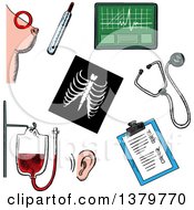Clipart Of Sketched Medical Elements Royalty Free Vector Illustration