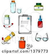 Poster, Art Print Of Sketched Clipboard And Medical Items