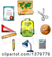 Poster, Art Print Of Sketched School Items