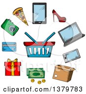 Clipart Of Sketched Retail And Shopping Icons Royalty Free Vector Illustration