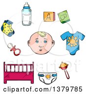 Poster, Art Print Of Sketched Baby And Items