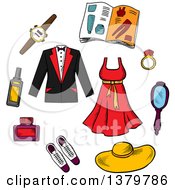 Clipart Of Sketched Apparel And Fashion Icons Royalty Free Vector Illustration