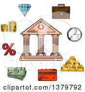 Poster, Art Print Of Sketched Bank And Finance Icons
