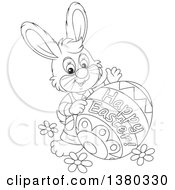 Poster, Art Print Of Black And White Bunny With A Decorated Happy Easter Egg