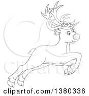 Poster, Art Print Of Black And White Cute Leaping Reindeer