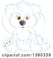 Clipart Of A Cute White Puppy Sitting Royalty Free Vector Illustration