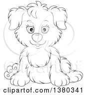 Clipart Of A Black And White Puppy Dog Sitting Royalty Free Vector Illustration