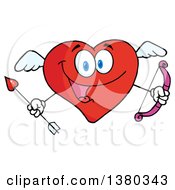 Clipart Of A Heart Character Cupid Holding A Bow And Arrow Royalty Free Vector Illustration by Hit Toon