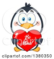 Poster, Art Print Of Cute Valentines Day Penguin Holding A Be Mine Love Heart