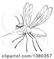 Poster, Art Print Of Black And White Lineart Grinning Evil Mosquito