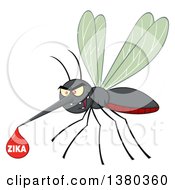 Poster, Art Print Of Grinning Evil Mosquito With A Zika Virus Blood Drop