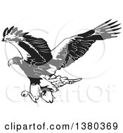 Clipart Of A Black And White Flying Eagle Ready To Grab Prey Royalty Free Vector Illustration