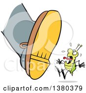 Clipart Of A Bug Screaming As A Foot Comes Closer To Stepping On Him Royalty Free Vector Illustration by Johnny Sajem