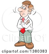 Clipart Of A Cartoon Caucasian Business Man With Folded Arms Not Buying It Royalty Free Vector Illustration