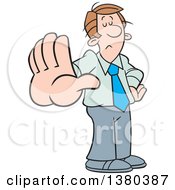 Clipart Of A Cartoon Caucasian Business Man Gesturing Talk To The Hand Royalty Free Vector Illustration
