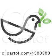 Poster, Art Print Of Dark Gray Peace Dove Flying With A Branch
