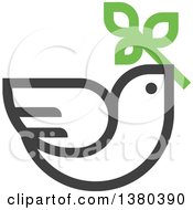 Clipart Of A Dark Gray Peace Dove Flying With A Branch Royalty Free Vector Illustration by elena