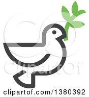 Poster, Art Print Of Dark Gray Peace Dove Flying With A Branch
