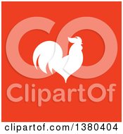 Poster, Art Print Of Flat Design White Rooster In Profile Over Red