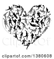 Poster, Art Print Of Heart Formed Of Black Silhouetted Soccer Players