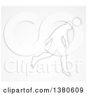 Poster, Art Print Of White Silhouetted Male Soccer Player Heading A Ball Over Gray