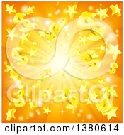 Poster, Art Print Of 3d Orange Burst Of Dollar Currency Symbols And Stars