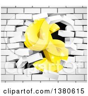 3d Gold Dollar Currency Symbol Breaking Through A White Brick Wall