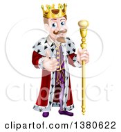 Poster, Art Print Of Happy Brunette White King Giving A Thumb Up And Holding A Gold Staff