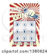 Poster, Art Print Of Lottery Instant Scratch And Win Scratchcard With A Fist Holding Cash And Rays