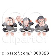 Poster, Art Print Of Black And Tan Three Wise Monkeys Covering Their Ears Eyes And Mouth Hear No Evil See No Evil Speak No Evil