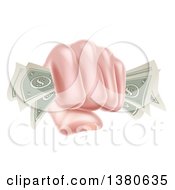 Clipart Of A Caucasian Hand Fisted And Holding Cash Money Royalty Free Vector Illustration