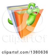 Poster, Art Print Of Happy Bespectacled Green Earthworm Emerging From Books