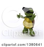3d Tortoise Wearing Virtual Reality Goggles On A White Background