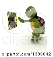 Poster, Art Print Of 3d Tortoise Pushing A Biohazard Button On A White Background