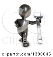 Clipart Of A 3d Black Man Presenting A Giant Adjustable Wrench On A White Background Royalty Free Illustration by KJ Pargeter
