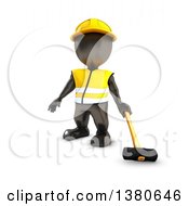 Poster, Art Print Of 3d Black Man Construction Worker Holding A Sledgehammer On A White Background