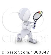 Clipart Of A 3d White Man Playing Tennis On A White Background Royalty Free Illustration by KJ Pargeter