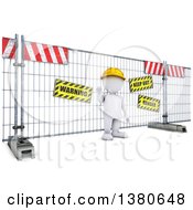 Poster, Art Print Of 3d White Man At A Construction Barrier On A White Background
