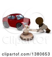 Poster, Art Print Of 3d Brown Man Auctioning A Car On A White Background