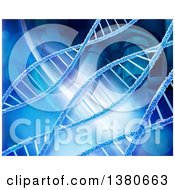 Clipart Of A 3d Background Of A Microscope And Dna Strands In Blue Royalty Free Illustration