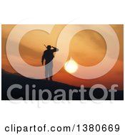 3d Silhouetted Soldier Saluting Against A Sunset