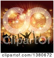 Poster, Art Print Of Background Of Silhouetted Dancers Over A Golden Burst Of Lights