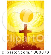 Poster, Art Print Of Silhouetted Easter Cross Against A Sunset With Sparkles Stars And A Swirl