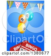 Poster, Art Print Of 3d Bunting Banner Over Bingo Ball Balloons And Cards On Blue