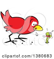 Poster, Art Print Of Hungry Early Red Bird Drooling And Eyeing A Scared Worm