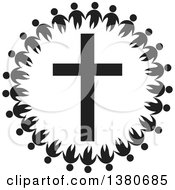 Poster, Art Print Of Black And White Unity Circle Of People Holding Hands Around A Cross