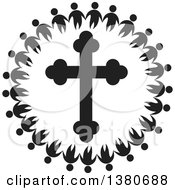 Poster, Art Print Of Black And White Unity Circle Of People Holding Hands Around An Orthodox Cross