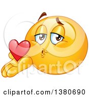 Poster, Art Print Of Cartoon Yellow Smiley Face Emoji Blowing A Kiss