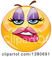 Poster, Art Print Of Cartoon Female Yellow Smiley Face Emoji Biting Her Lip