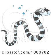 Cute Black And White Striped Sea Snake Swimming